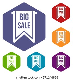 Big sale banner icons set rhombus in different colors isolated on white background
