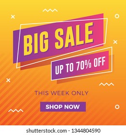 Big sale banner with modern yellow memphis background