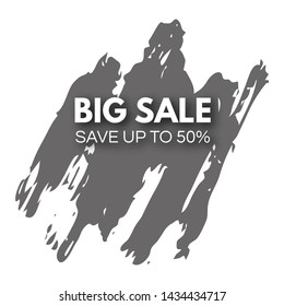 Big Sale banner on grey paint stain. Shopping discount promotion text with shadow. Vector illustration