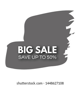 Big Sale banner on grey paint stain. Shopping discount promotion text with shadow. Vector illustration