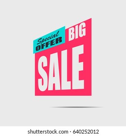 Big sale banner on a light background. White and dark text. Red discount poster, Sale tag, label, badge, sticker, flat style. Special offer. Vector illustration, eps10