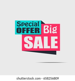 Big sale banner on a light background. White and dark text. Red discount poster, Sale tag, label, badge. Special offer. Vector illustration, eps10