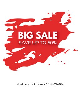 Big Sale banner on red paint stain. Shopping discount promotion text with shadow. Vector illustration
