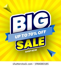 Big sale banner on yellow striped background. Vector illustration.