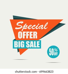 Big sale banner. Orange discount poster on a light background, Sale tag, label, badge. Special offer, 50% off. Vector illustration, eps10