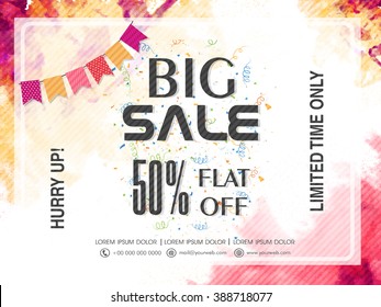 Big Sale Banner, Sale Poster, Sale Flyer, Sale Vector. 50% Off, Sale Background. Vector illustration.