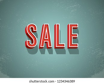 Big sale banner or poster vector with retro vintage grunge worn creative extruded letters with bezels. Sale promotion, special offers and discounts advertising. Eps10 vector illustration.