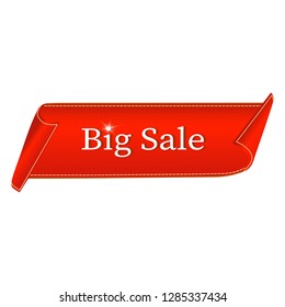 Big Sale Banner. Red curved ribbon isolated on white background. Vector illustration