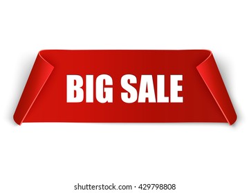 Big Sale Banner. Red curved ribbon isolated on white background. Vector illustration