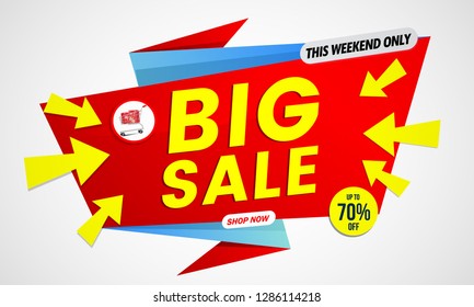 big sale banner red design.Arrow pointing to the banner