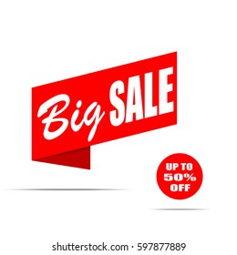 Big sale banner. Red discount poster. Up to 50% off. Vector illustration, eps10