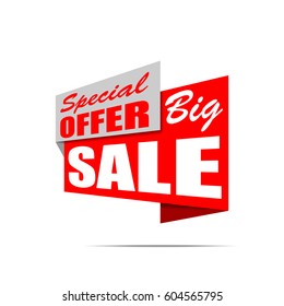 Big sale banner. Red discount poster. Special offer. Sale tag, label, badge, sticker, flat style. Vector illustration, eps10