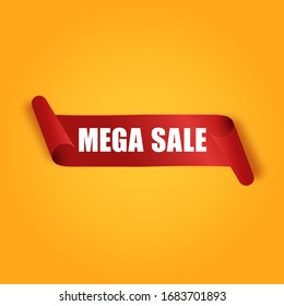 Big sale banner. Red paper roll ribbon. Realistic style. Isolated on orange background. Design element for business or web. With space for text. Vector illusration EPS 10
