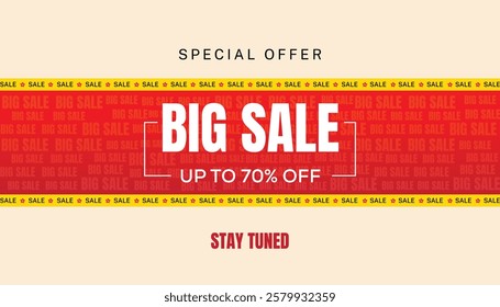 Big sale banner Red and yellow Background. Yellow sale strip with Vector illustration for sale Banner.
