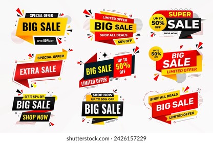 Big sale banner set. Special offer price label design. Product discount festival sale tag design. Super Sale pormotion banner template. Flat sale Vector Illustration.