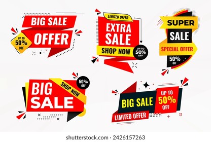 Großes Verkaufs-Banner-Set. Sonderangebot Preisschild Design. Produkt-Rabatt Festival Verkauf Tag Design. Super Sale Promotion Banner Vorlage. In: Flat Sale Vector Illustration.