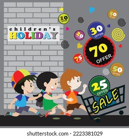 Big Sale Banner Set Vector. School Children, Pupil. Template. Discount, Special Offer Banner. Up To 50 Percent Off Badges. Illustration — Vector