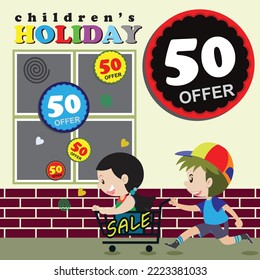 Big Sale Banner Set Vector. School Children, Pupil. Template. Discount, Special Offer Banner. Up To 50 Percent Off Badges. Illustration — Vector