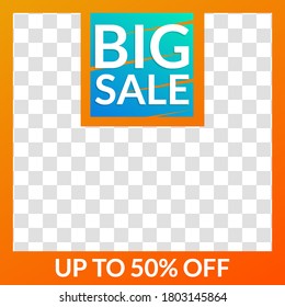 Big Sale banner for social media post, web ad, mobile app design template. Price off discount background. Vector illustration.