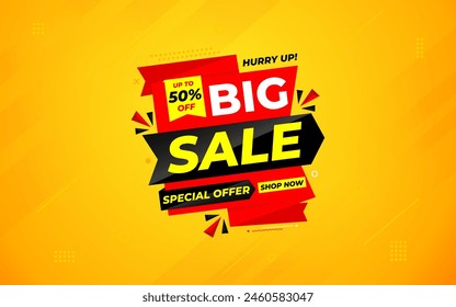 Big sale banner. Special offer price label design. Product discount festival tag design. Super Sale pormotion banner template. Flat sale Vector Illustration.