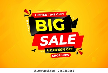 Big sale banner. Special offer price label design. Product discount festival tag design. Super Sale pormotion banner template. Flat sale Vector Illustration.