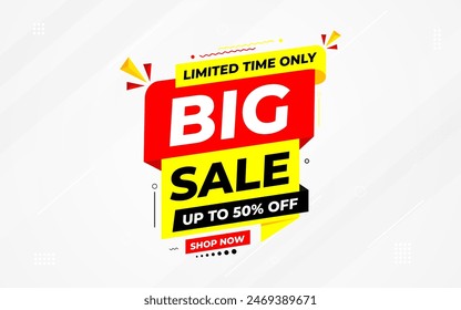 Big sale banner. Special offer price label design. Product discount festival tag design. Super Sale pormotion banner template. Flat sale Vector Illustration.