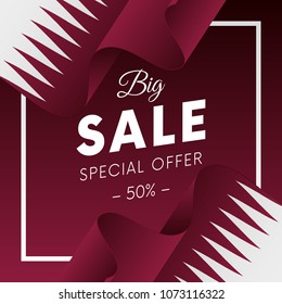 Big sale banner or sticker. Special offer. Fifty percent off. Qatar flag. Vector illustration.
