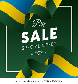 Big sale banner or sticker. Special offer. Fifty percent off. Rwanda flag. Vector illustration. - Shutterstock ID 1097356025