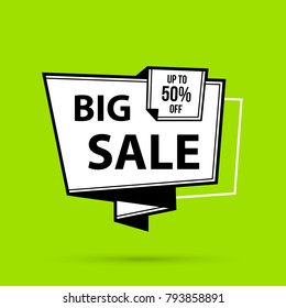 Big sale banner template in black and white style on bright lime background