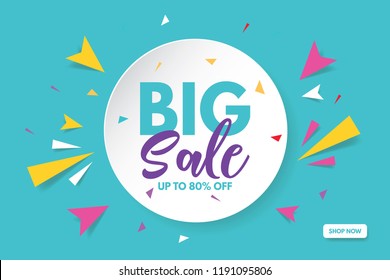 Big sale banner template design. Banner design with paper cut background. Paper art and craft style.