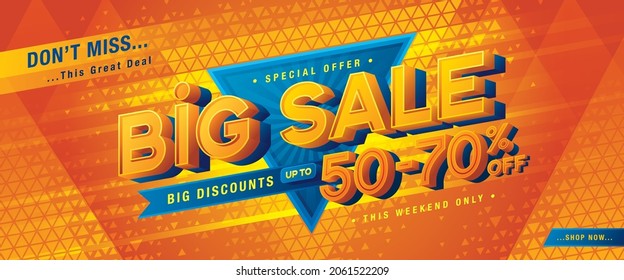 Big Sale Banner Template design special offer discount 50-70% off, Shopping banner template, Abstract triangle Web Header template design for Sale and discount labels, Sale promotion poster design. 