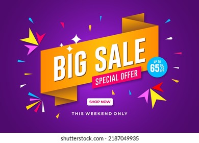 Big sale banner template design. Abstract sale banner. promotion poster. special offer up to 65% off