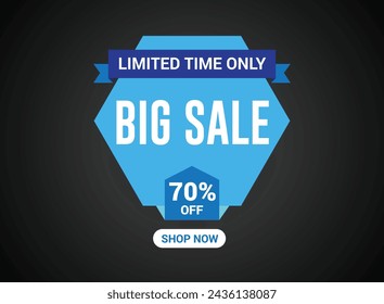 Big sale banner template design, Limited time. Up to 70% off, vector illustration.
