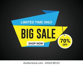 Big sale banner template design, Limited time. Up to 70% off, vector illustration.