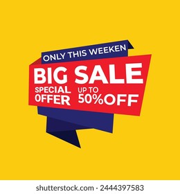 Big Sale banner template design, Big Sale special offer up to 50% off. Super Sale, end-of-season special offer banner