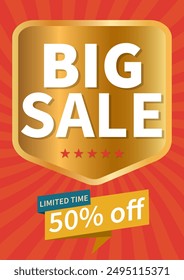 Big sale, banner template design, super sale, big sales special offer, red background, advertising, shopping, discount, marketing, store, offer, poster, business, design, price, illustration, vector

