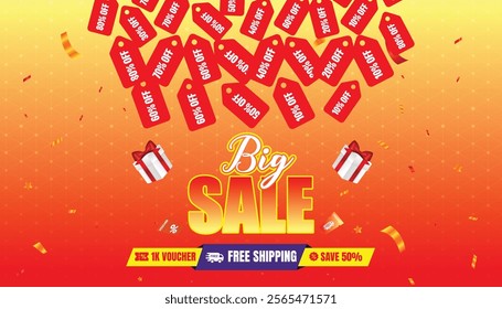 Big Sale banner Template design for e-commerce with Red background Texture, Big sale special offer.