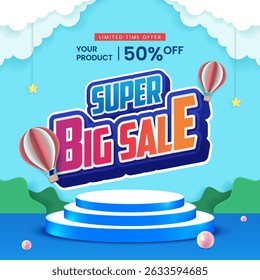Big sale banner template design with podium