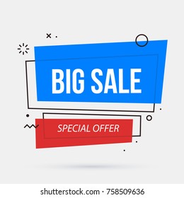 Big sale banner template in memphis geometric style on white background