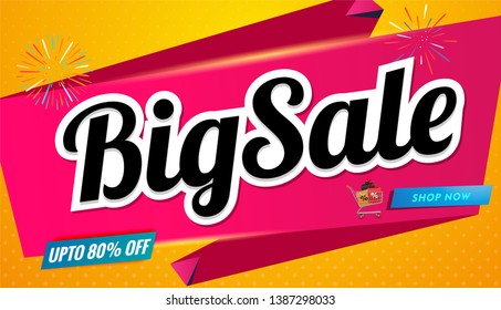 big sale banner template on red background.Vector modern design