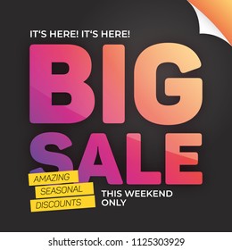Big sale banner template. Striking text in rainbow color. Perfect as a web banner. Vector graphic design.