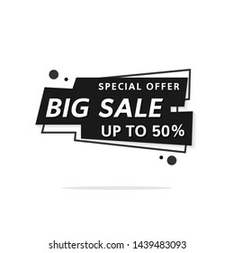 Big sale banner template vector label shopping. Sale banner template design, up to 50%. Advertisement promotion banner. Vector illustration.