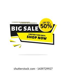 Big sale banner template vector label shopping. Sale banner template design, up to 50%. Advertisement promotion banner. Vector illustration.