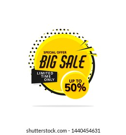 Big sale banner template vector label shopping with flat style. Sale banner template design, up to 50%. Advertisement promotion banner. Vector illustration.