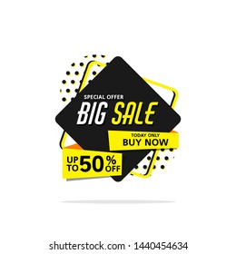 Big sale banner template vector label shopping with flat style. Sale banner template design, up to 50%. Advertisement promotion banner. Vector illustration.