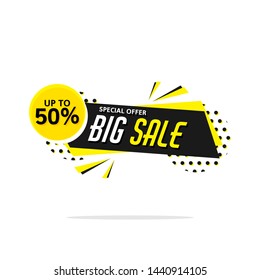 Big sale banner template vector label shopping with flat style. Sale banner template design, up to 50%. Advertisement promotion banner. Vector illustration.