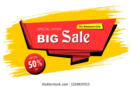 Big Sale banner, this weekend special offer advertising ribbon banner template, vector illustration.