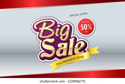 Big Sale banner, this weekend special offer advertising ribbon banner template, vector illustration.