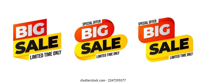 Big sale banner vector, set of big sale sign sticker for media promotion and advertising
