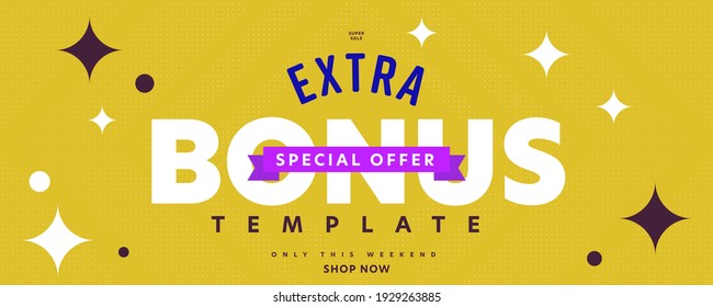 Big Sale Banner Or Voucher Template With Super Bonus Offer. Super Sale Extra Bonus Special Offer And Shop Now On This Weekend Promotion Message On Sparkling Yellow Background Vector Illustration